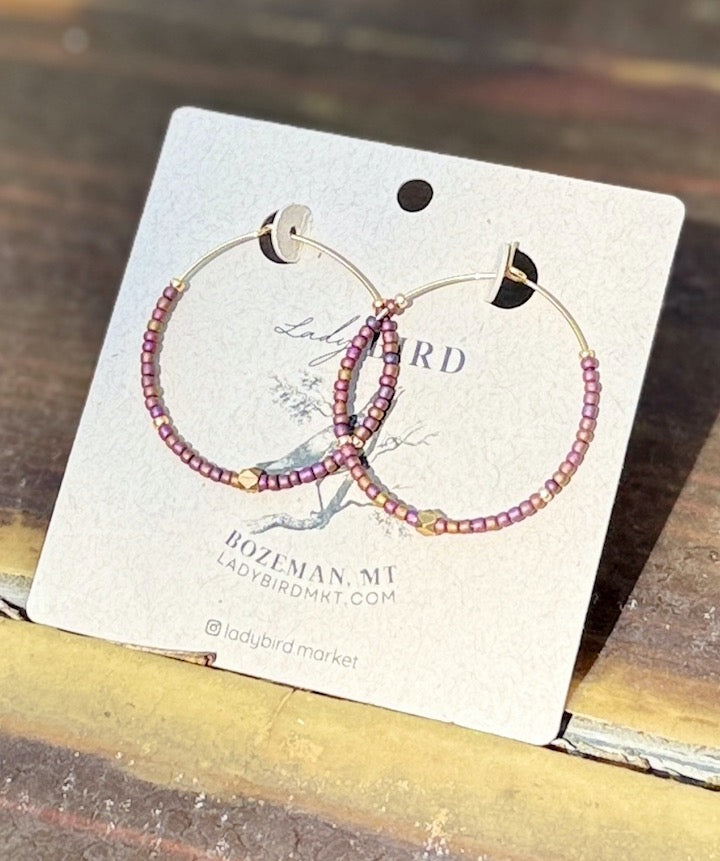 Copper Rainbow Silver or Gold Boho Style Seed Bead Hoop Earrings