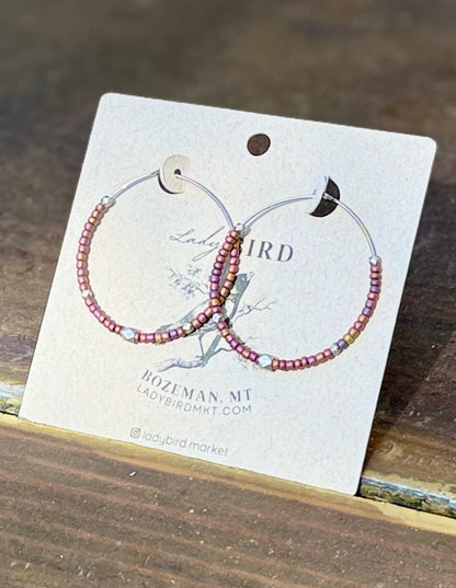 Copper Rainbow Silver or Gold Boho Style Seed Bead Hoop Earrings
