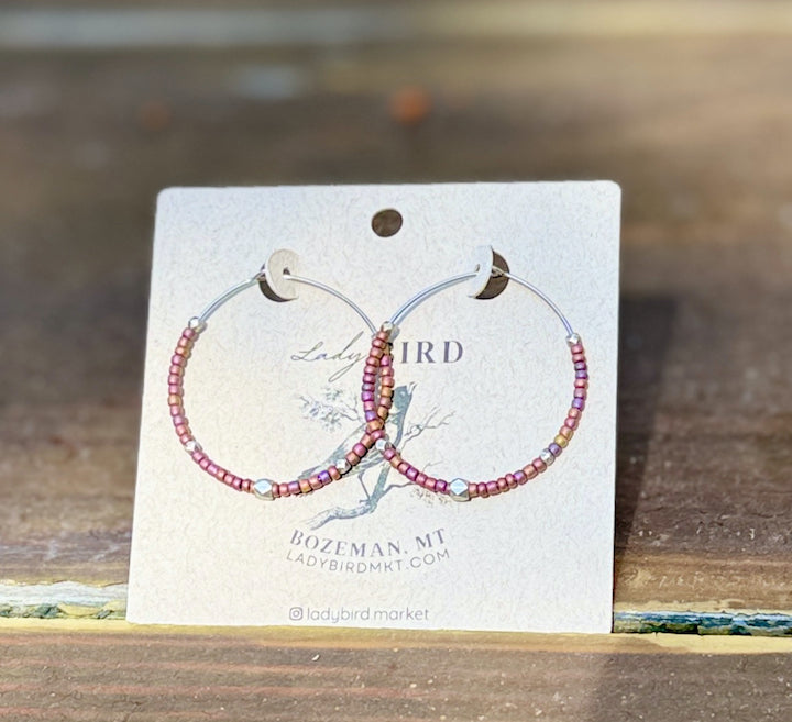 Copper Rainbow Silver or Gold Boho Style Seed Bead Hoop Earrings