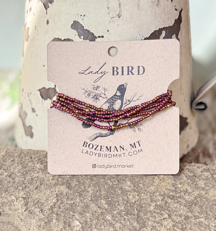 Copper Rainbow & Gold Striped or Sprinkled Seed Bead Wrap Bracelet or Necklace