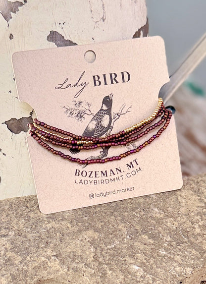 Copper Rainbow & Gold Striped or Sprinkled Seed Bead Wrap Bracelet or Necklace