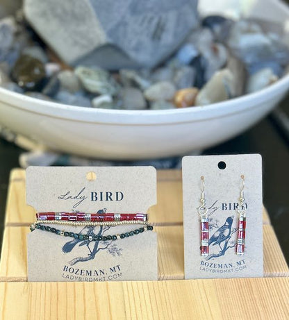 Holiday Shiny Bright Red & Gold or Silver Tila Bead Dangle Earrings