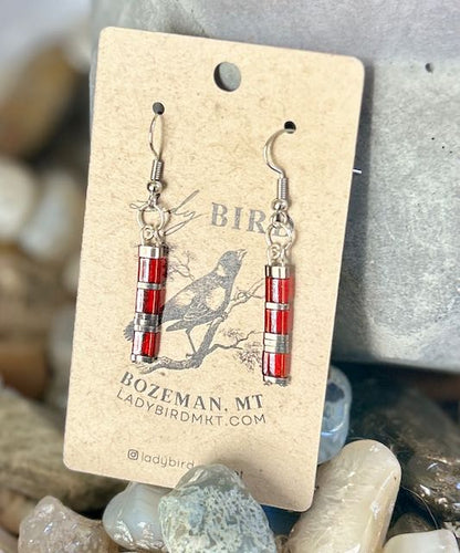 Holiday Shiny Bright Red & Gold or Silver Tila Bead Dangle Earrings
