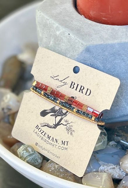 Holiday Shiny Bright Red & Black Tila Bead Stacked Bracelet Set