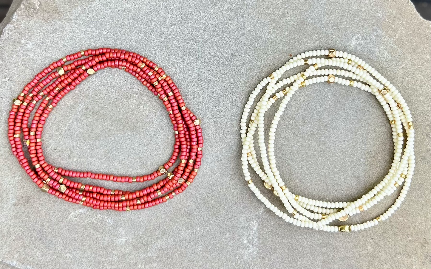 Brick Red & Gold Sprinkled Beaded 5-Wrap Bracelet