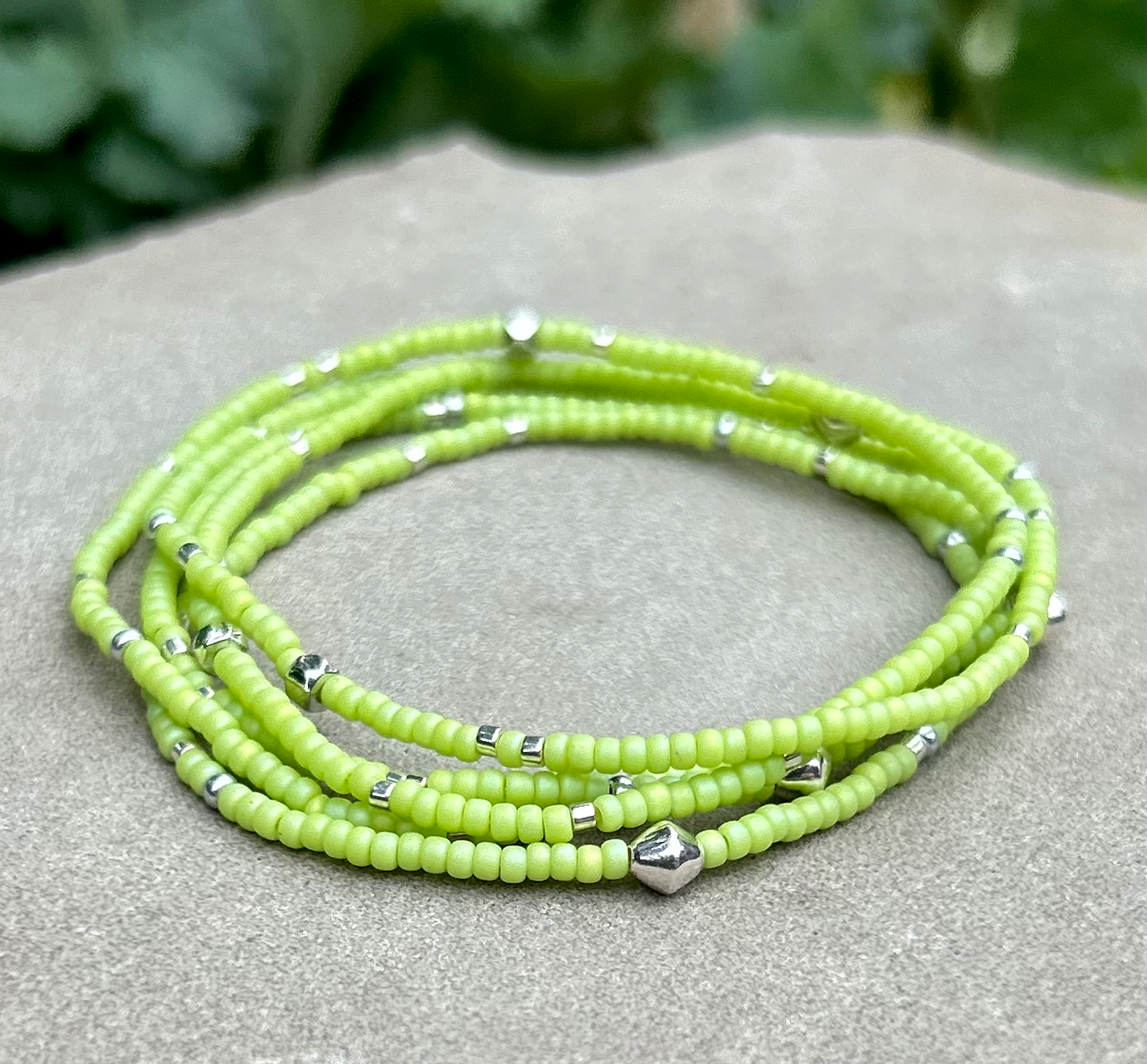 Double-Up 2-Piece Chartreuse & White Silver-Sprinkled Beaded Wrap Bracelet