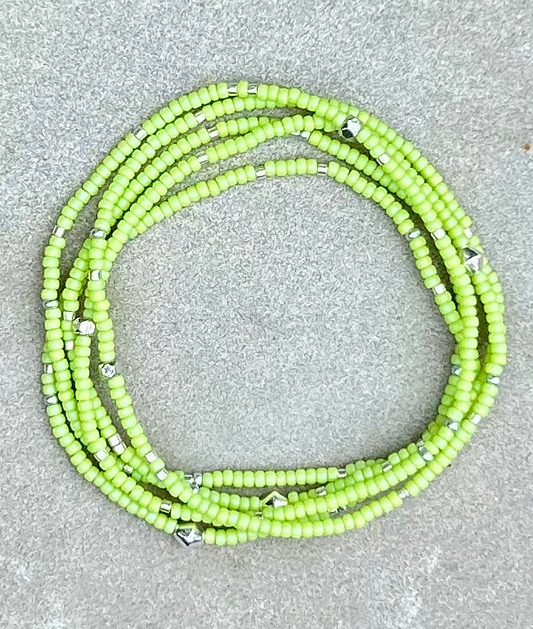 Chartreuse & Silver-Sprinkled Beaded Boho Wrap Bracelet