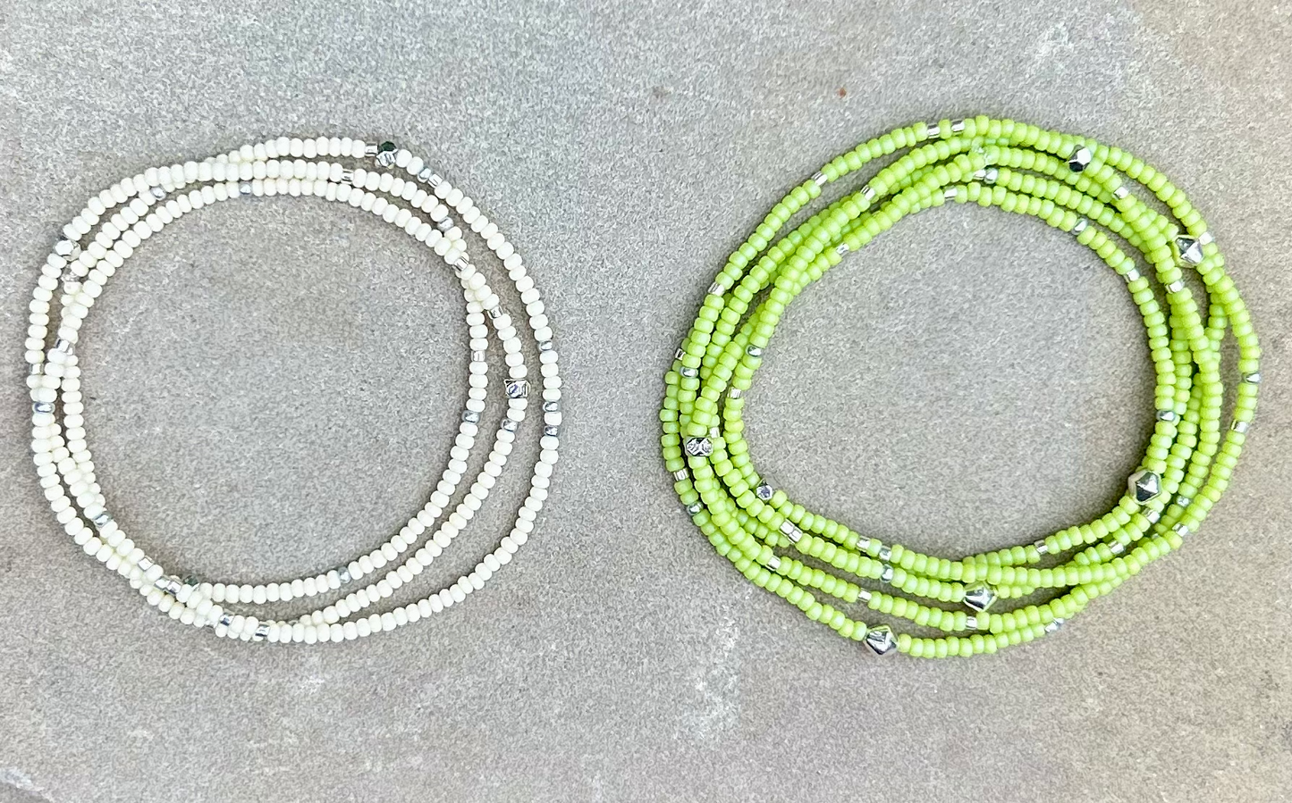 Chartreuse & Silver-Sprinkled Beaded Boho Wrap Bracelet
