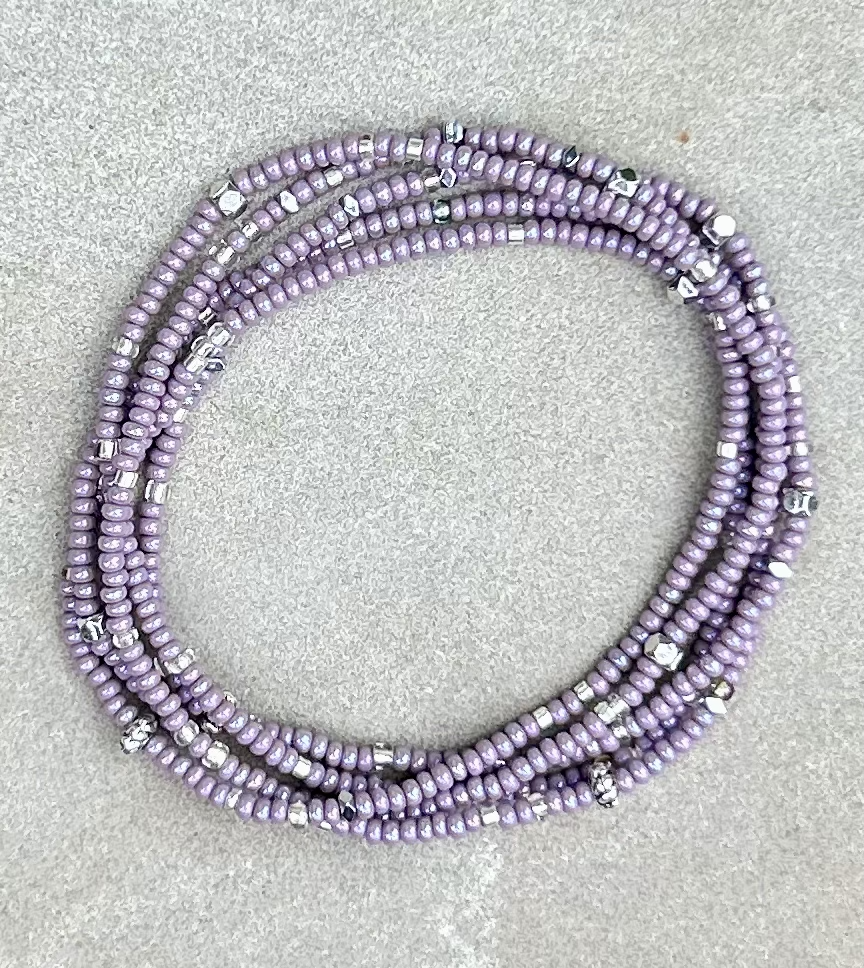 Lilac & Silver-Sprinkled Beaded Boho Wrap Bracelet