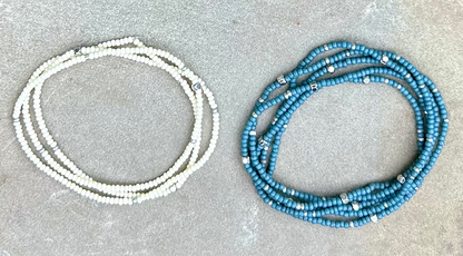 Pale Blue & Silver-Sprinkled Beaded Boho Wrap Bracelet