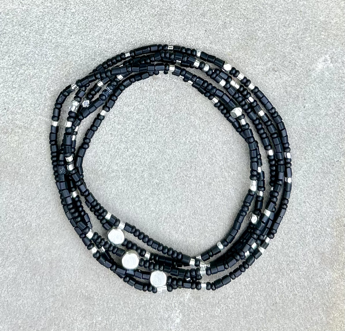 Black Silver-Sprinkle Beaded 5-Wrap Bracelet
