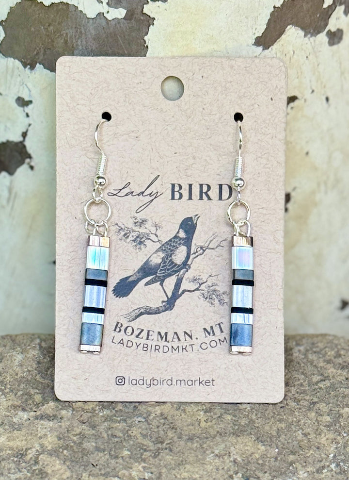 Midnight Tuxedo Tila Bead Dangle Earrings in Silver or Gold