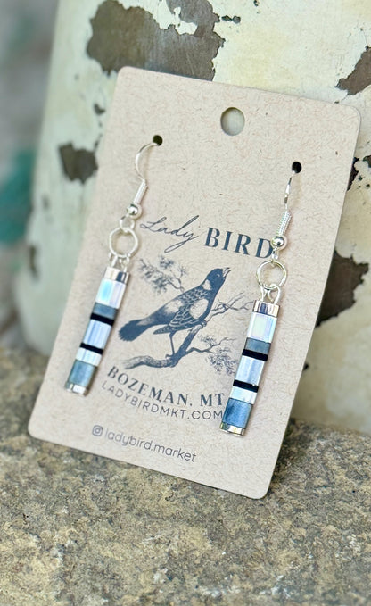 Midnight Tuxedo Tila Bead Dangle Earrings in Silver or Gold