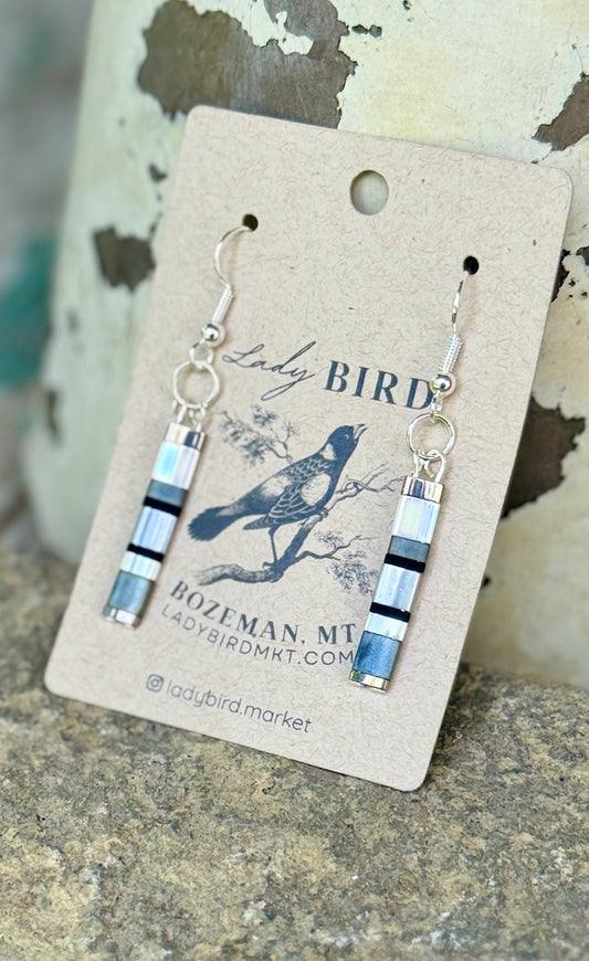 Midnight Tuxedo Tila Bead Dangle Earrings in Silver or Gold