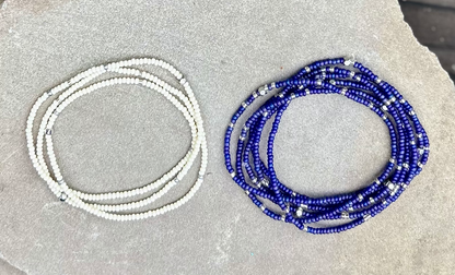 Violet Blue & Silver-Sprinkled Beaded Boho Wrap Bracelet