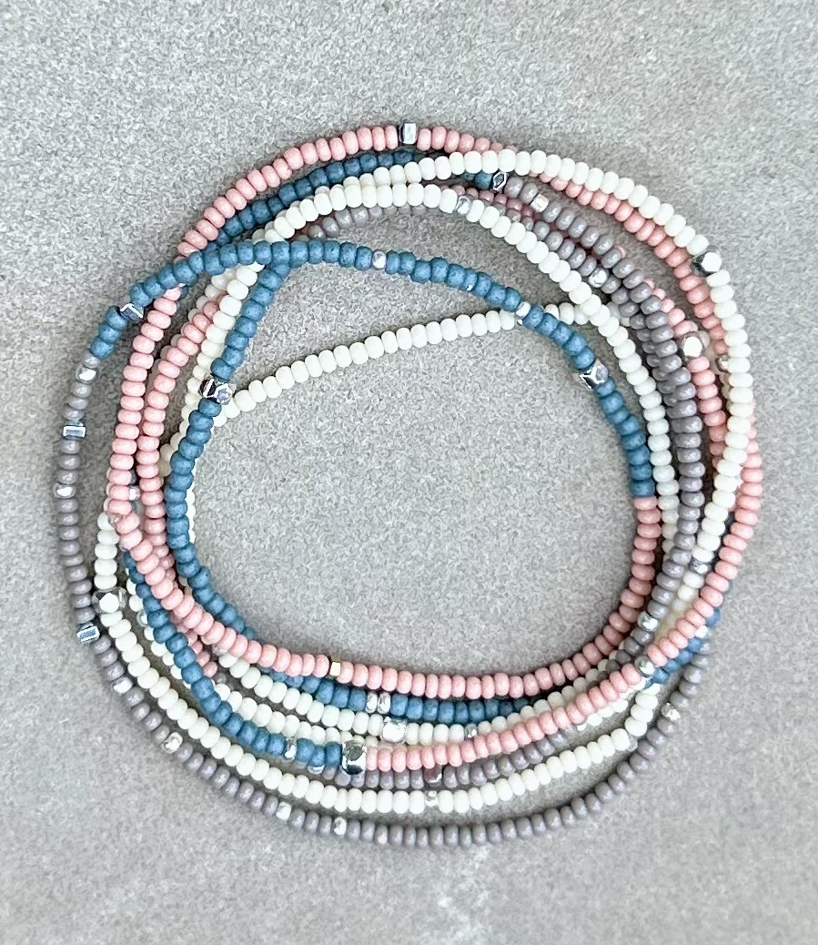 Preppy Color Mix Silver-Sprinkle Beaded 5-Wrap Boho Bracelet