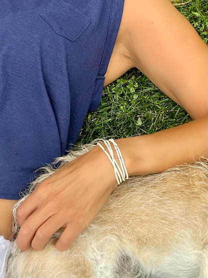 Creamy White Gold or Silver-Sprinkled Beaded 5-Wrap Boho Bracelet