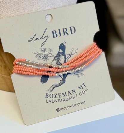 Salmon Run Silver or Gold Striped Boho-Style Beaded Wrap Bracelet or Necklace