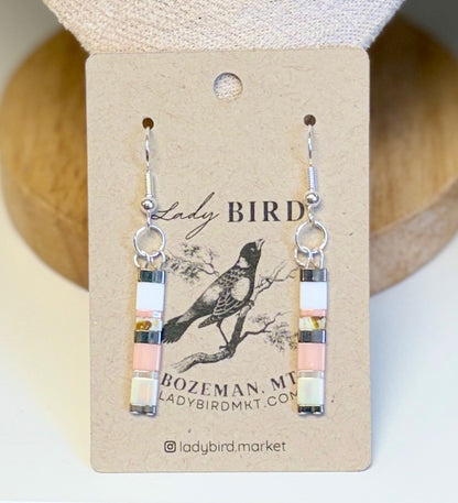 Soft Rose Tila Bead Dangle Earrings in Silver or Gold