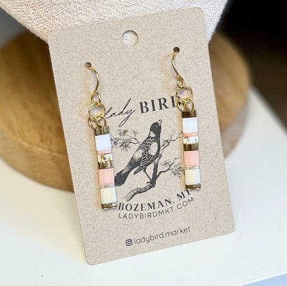 Soft Rose Tila Bead Dangle Earrings in Silver or Gold