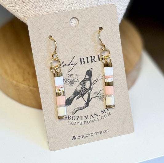 Soft Rose Tila Bead Dangle Earrings in Silver or Gold