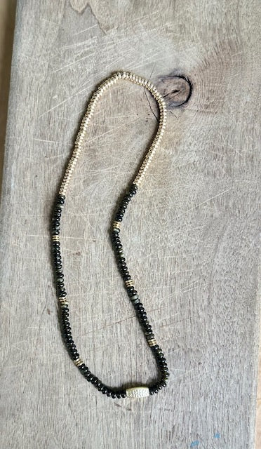 Black Sardonyx & Gold or Silver Stretchy Boho Gemstone Necklace