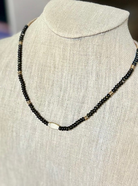 Black Sardonyx & Gold or Silver Stretchy Boho Gemstone Necklace