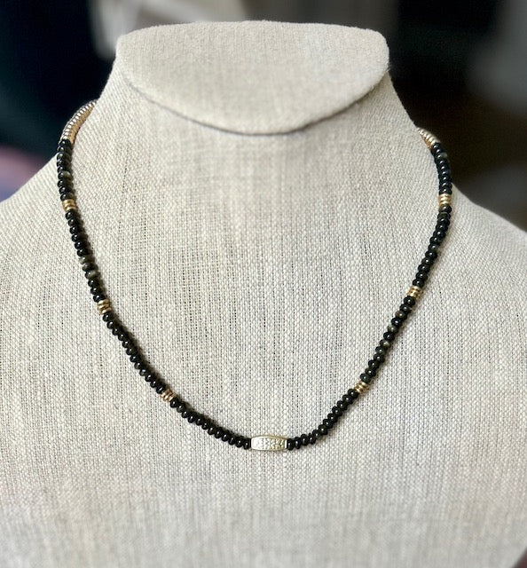 Black Sardonyx & Gold or Silver Stretchy Boho Gemstone Necklace