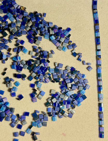 Moody Blue Gold or Silver Stretchy Tila Bead Bracelet Stack