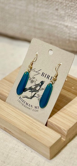 Peacock Blue Sea Glass-Style Petal Dangle Earrings