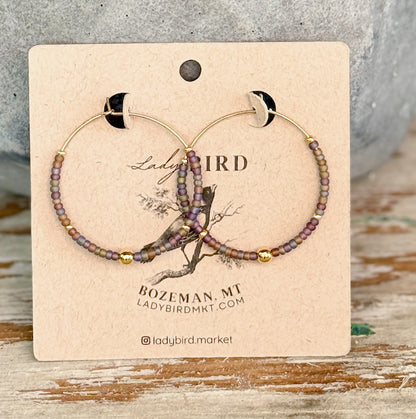 Rainbow Berry & Silver or Gold Boho Style Seed Bead Hoop Earrings