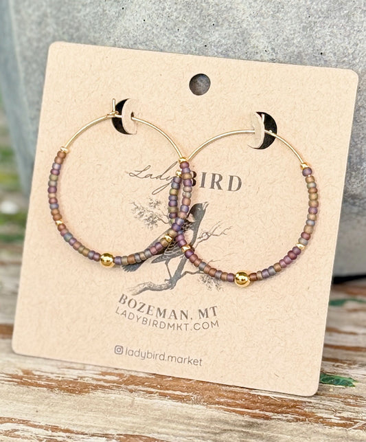Rainbow Berry & Silver or Gold Boho Style Seed Bead Hoop Earrings