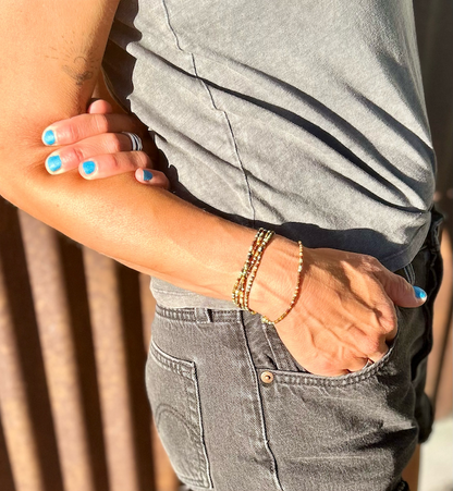 Greens Browns & Gold 5-Wrap Seed Bead Wrap Stack Bracelet