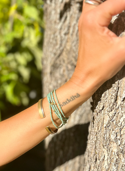 Sage Green Silver or Gold Sprinkled Beaded 5-Wrap Boho Bracelet