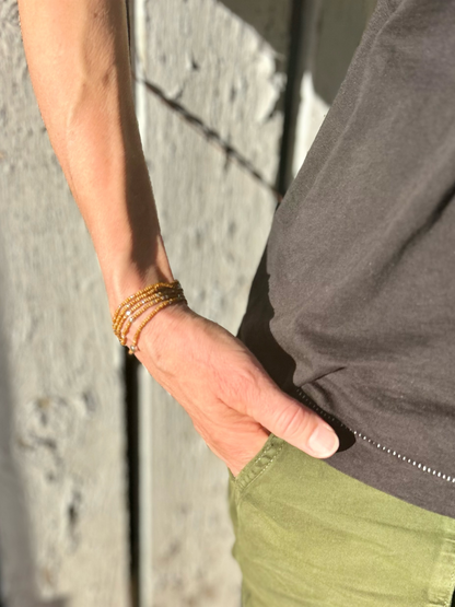 Speckled Tan & Silver-Sprinkled Beaded Boho Wrap Bracelet