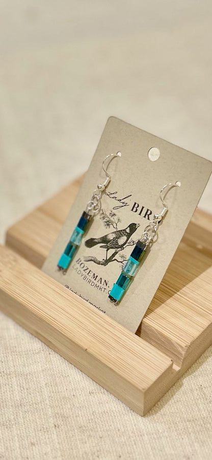 Sea Glass Blues & Silver or Gold Tila Bead Earrings