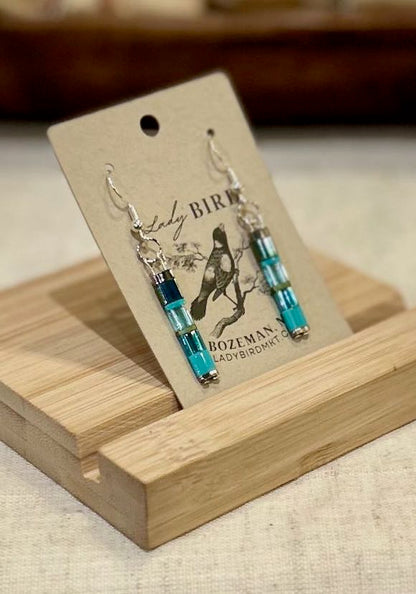 Sea Glass Blues & Silver or Gold Tila Bead Earrings