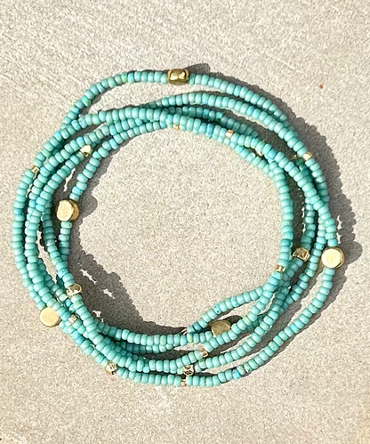 Sage Green Silver or Gold Sprinkled Beaded 5-Wrap Boho Bracelet