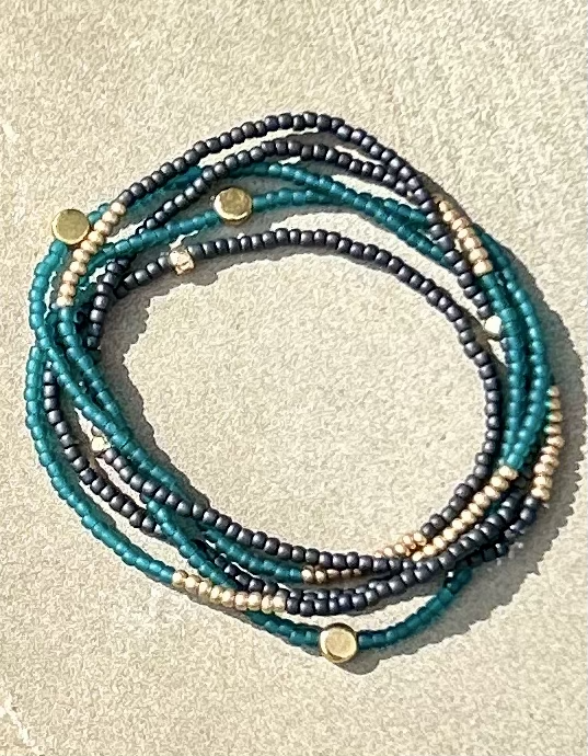 Frosted Teal & Steel Grey Gold or Silver Sprinkled Beaded Wrap