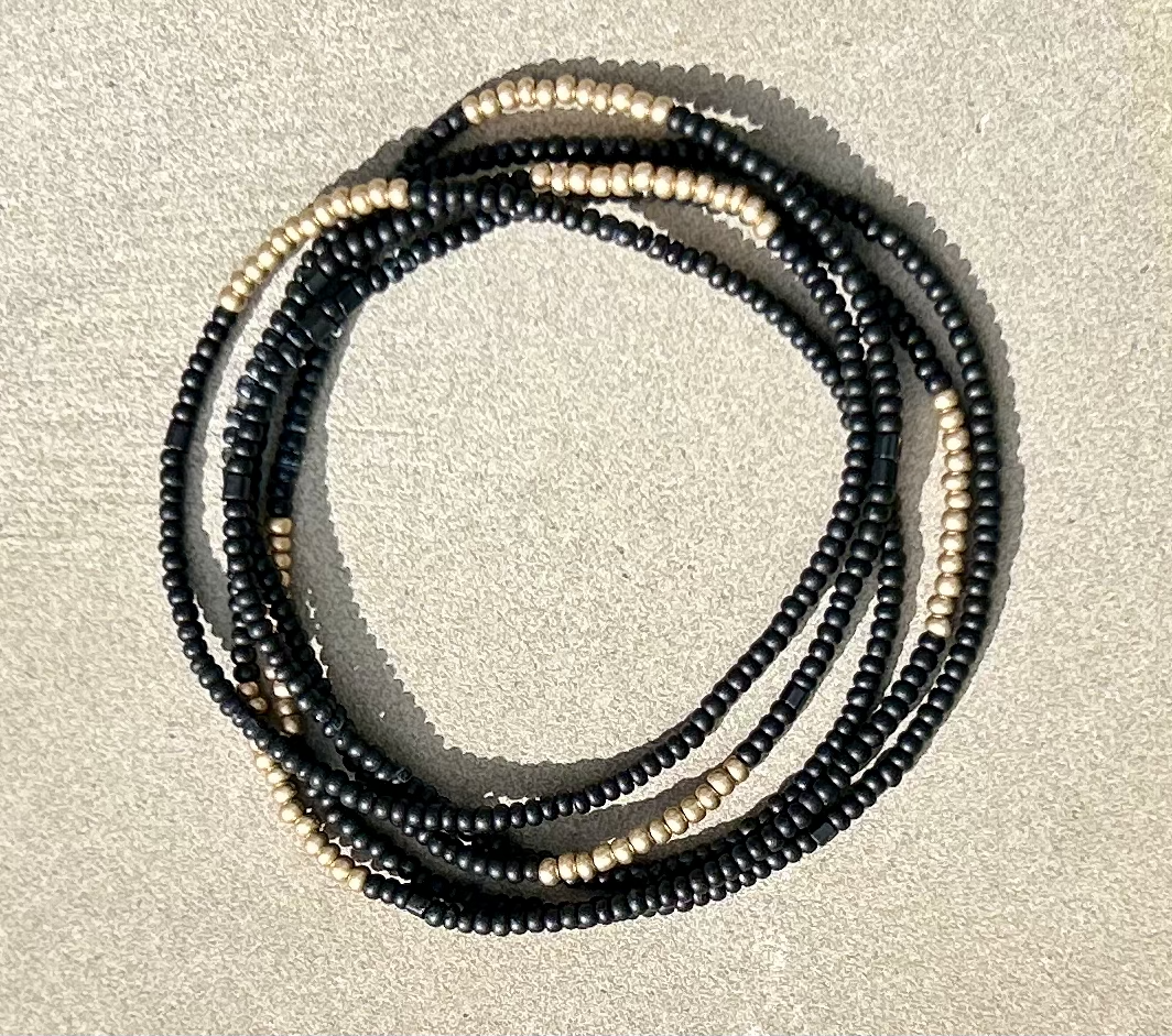 Black & Gold Striped Beaded Wrap Bracelet