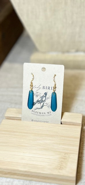 Peacock Blue Sea Glass-Style Petal Dangle Earrings