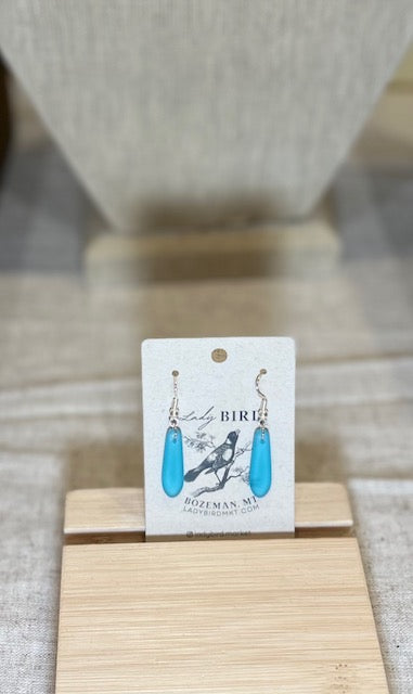 Light Turquoise Blue Sea Glass-Style Petal Dangle Earrings