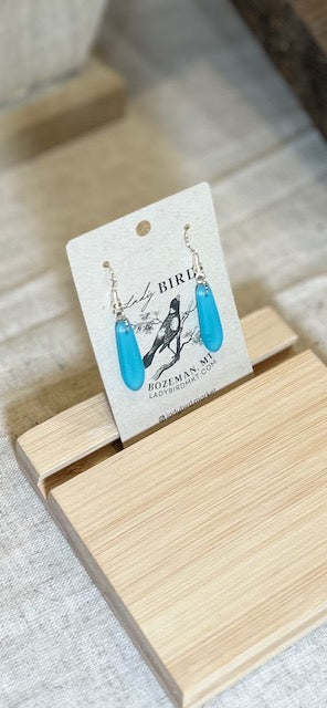 Light Turquoise Blue Sea Glass-Style Petal Dangle Earrings