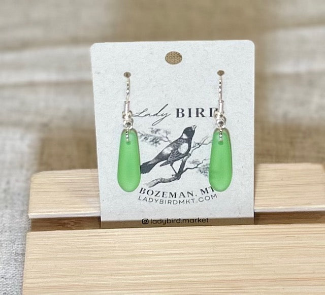 Light Green Sea Glass-Style Petal Dangle Earrings