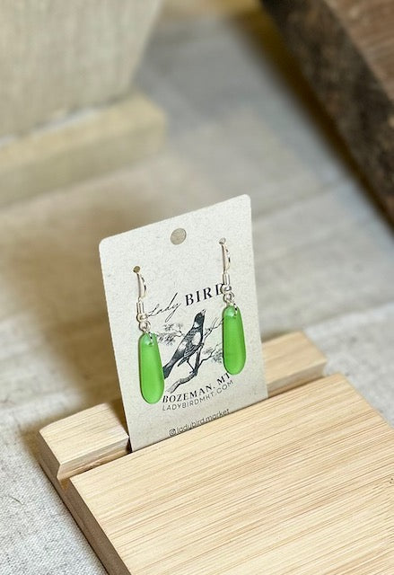 Light Green Sea Glass-Style Petal Dangle Earrings