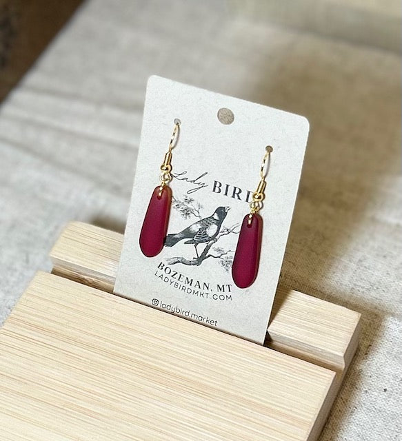 Deep Ruby Red Sea Glass-Style Dangle Earrings