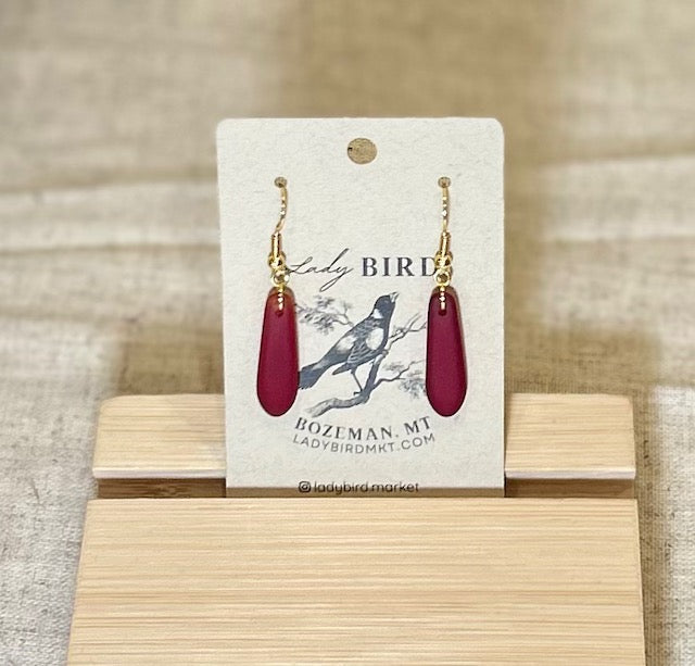 Deep Ruby Red Sea Glass-Style Dangle Earrings