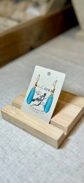 Light Turquoise Blue Sea Glass-Style Petal Dangle Earrings