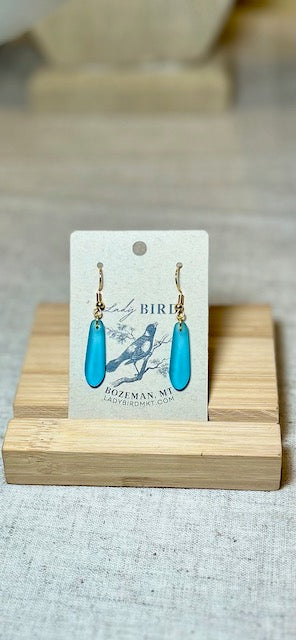 Light Turquoise Blue Sea Glass-Style Petal Dangle Earrings