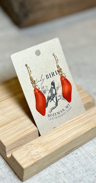 Burnt Orange Sea Glass-Style Wavy Dangle Earrings